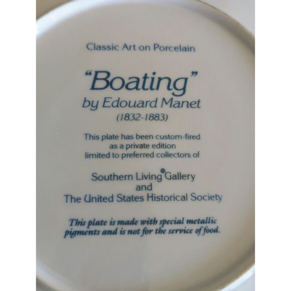 Southern Living Gallery "Boating"by Edouard Manet collectable plate - Picture 4 of 11
